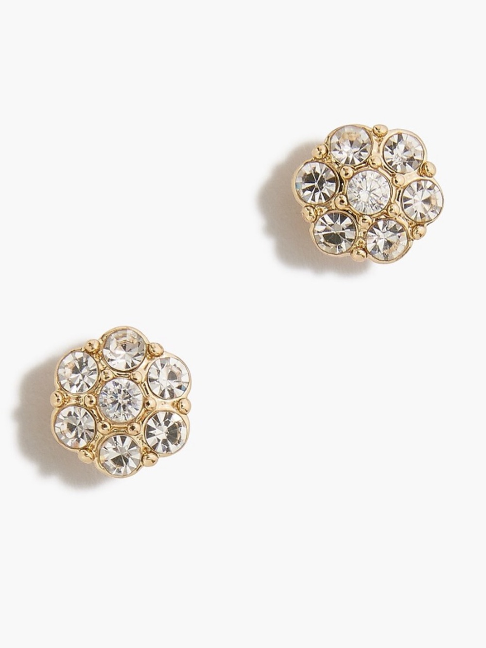 J. Crew Factory Crystal Floral Stud Earrings Gold Tone Sparkle NWT